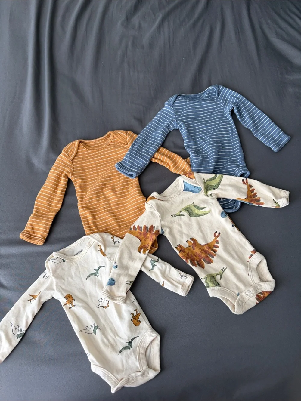 Carter's Long-Sleeve Bodysuit Set - Blue, Mustard, Cream with Dino Print